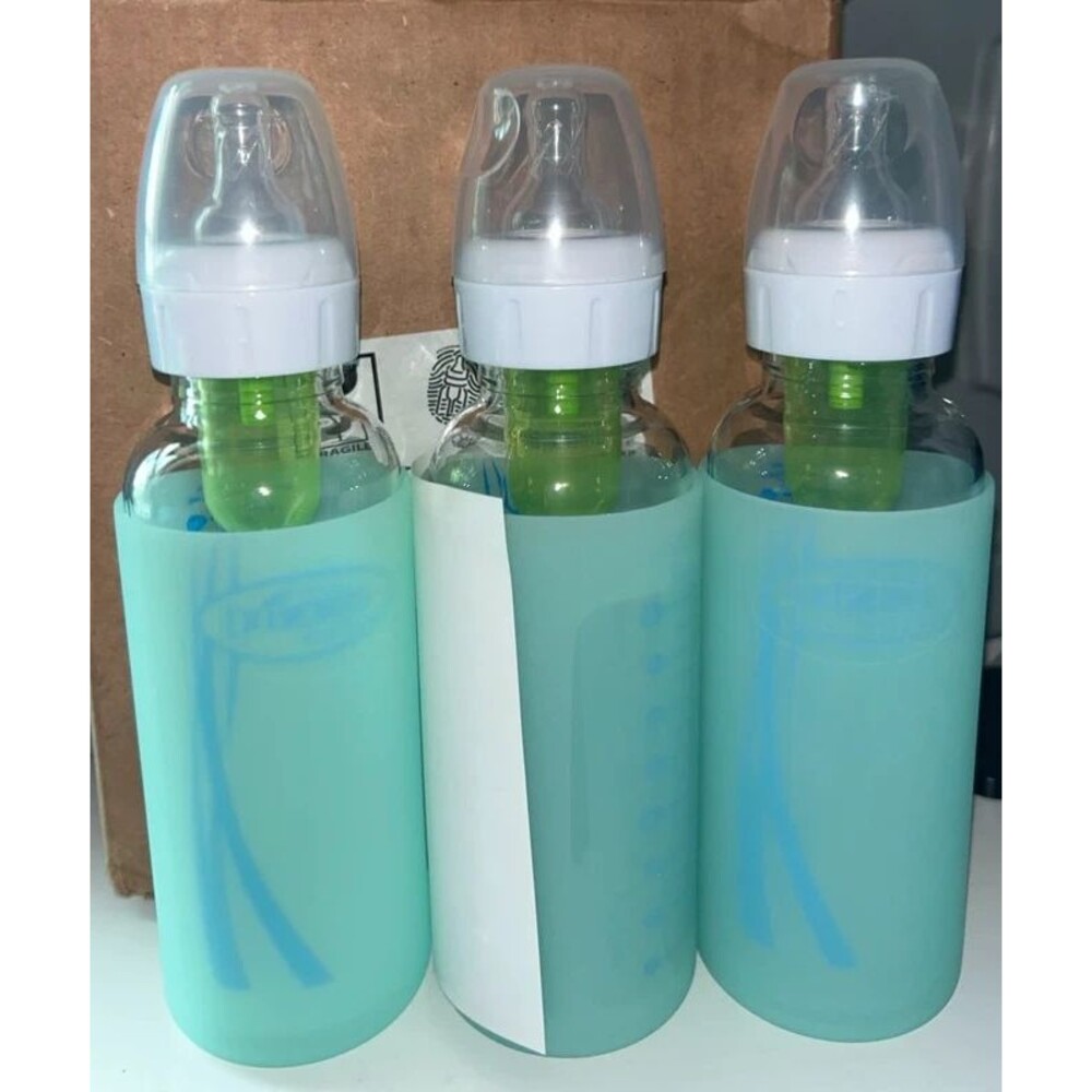 Dr. Brown’s Glass Anti-Colic Baby Bottles 8 oz 3 Pack Mint Sleeves